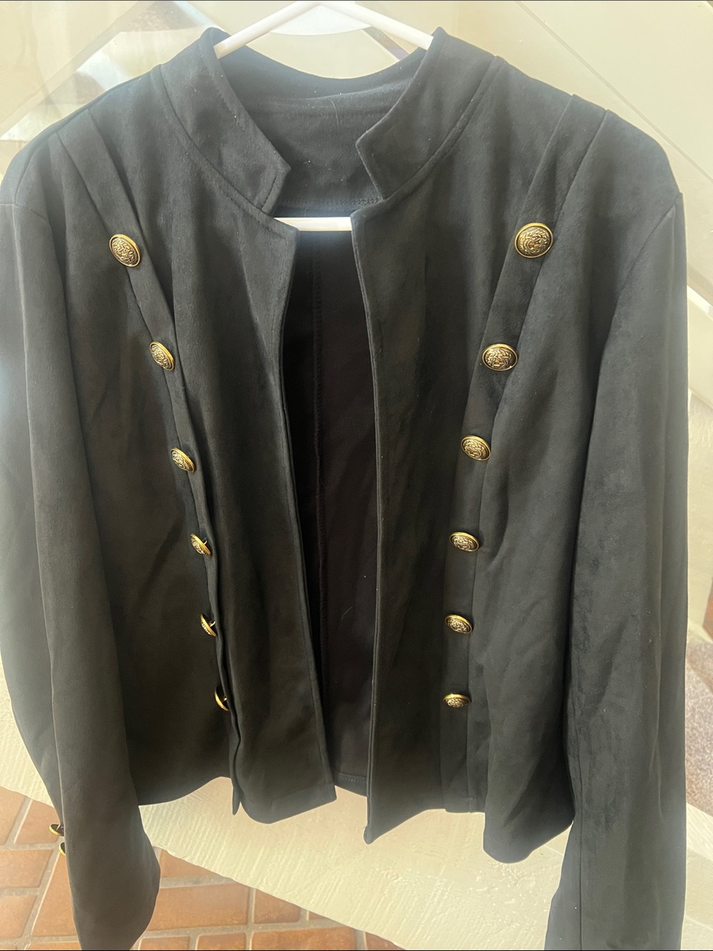 Classic Black Military-Style Women's Jacket with Gold Buttons L
